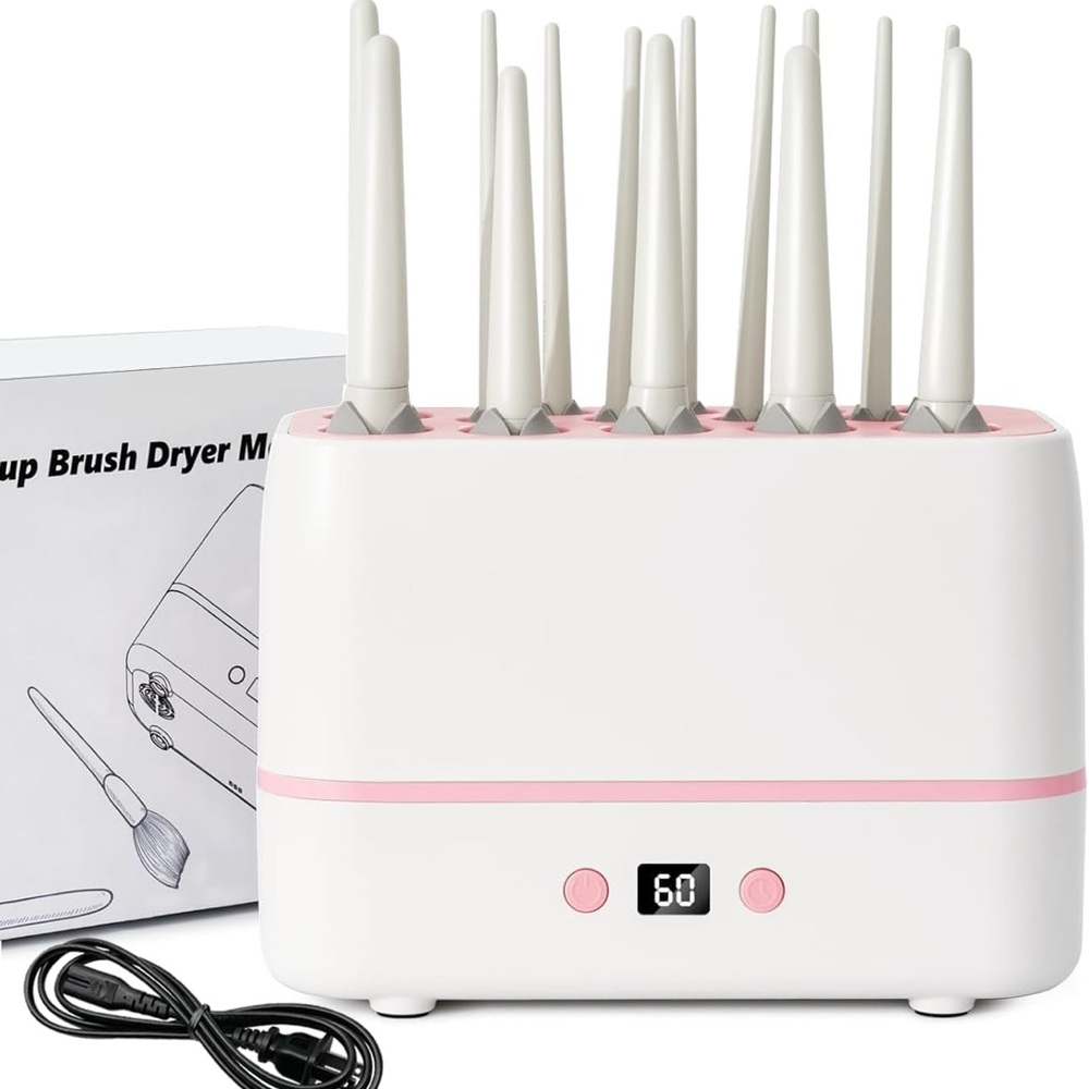 Makeup Brush Dryer with Digital Display - White and Pink